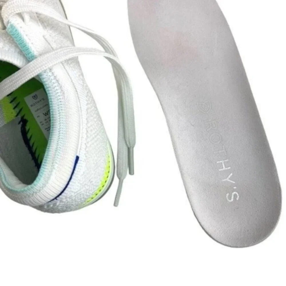 Rothys White Terry Sneakers Neon Accents